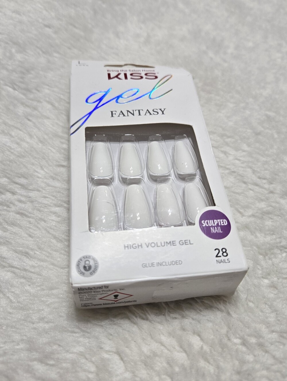 Kiss Gel Fantasy High Volume Gel Long White Press On Nails NEW